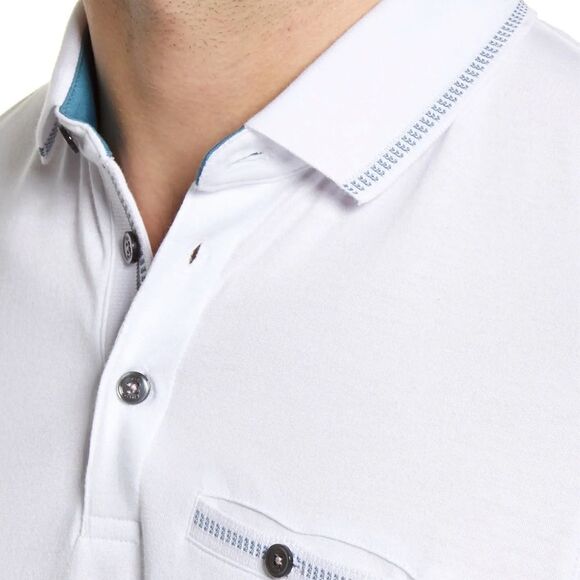 Ted Baker 6/XL White Blue Short Sleeve Cotton Blend Lightweight Polo - Picture 4 of 15